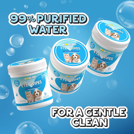 Magic Pet Hypoallergenic Eye Cleaner Wipes for Dogs & Cats, 120 Count.