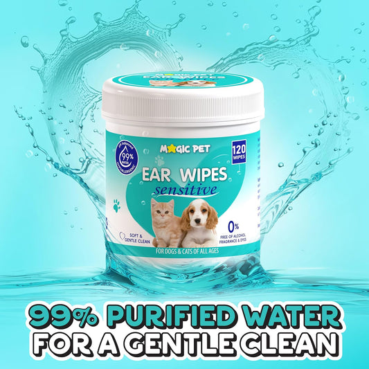 Magic Pet Hypoallergenic Ear Cleaner Wipes for Dogs & Cats, 120 Count