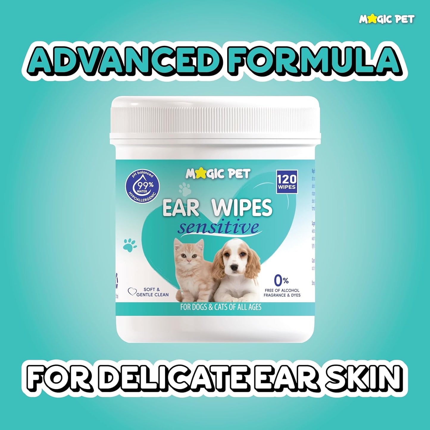Magic Pet Hypoallergenic Ear Cleaner Wipes for Dogs & Cats, 120 Count