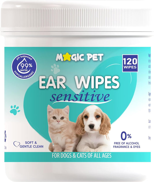 Magic Pet Hypoallergenic Ear Cleaner Wipes for Dogs & Cats, 120 Count
