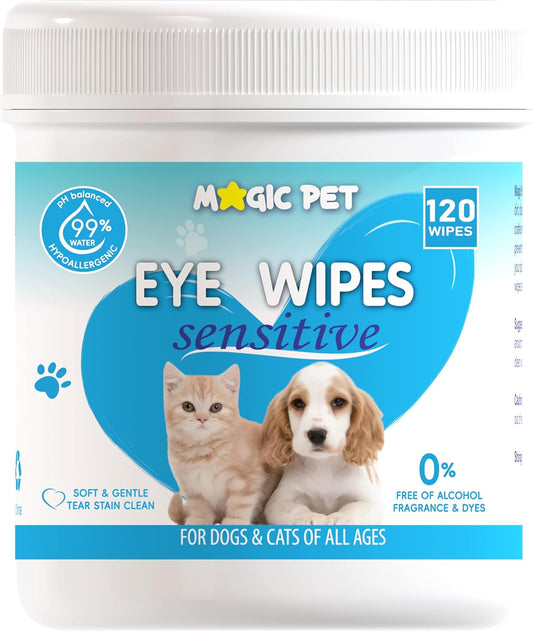 Magic Pet Hypoallergenic Eye Cleaner Wipes for Dogs & Cats, 120 Count.