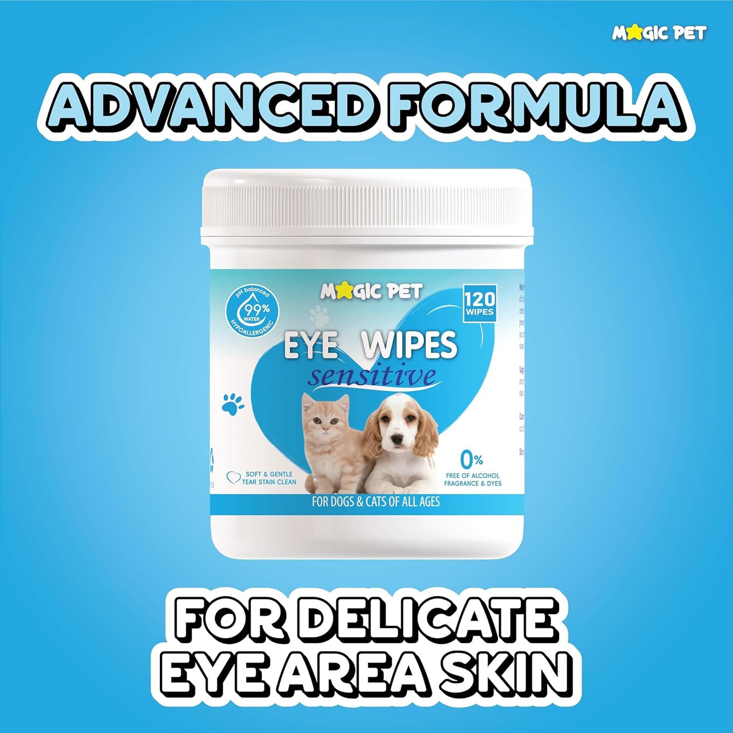 Magic Pet Hypoallergenic Eye Cleaner Wipes for Dogs & Cats, 120 Count.